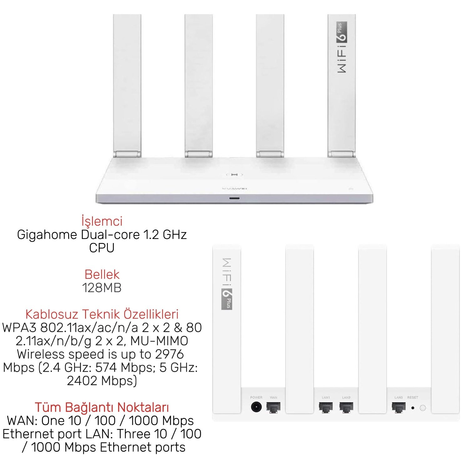 Huawei AX3 Dual Core 3000 Mbps Wifi 6 4 Port Router WS7100