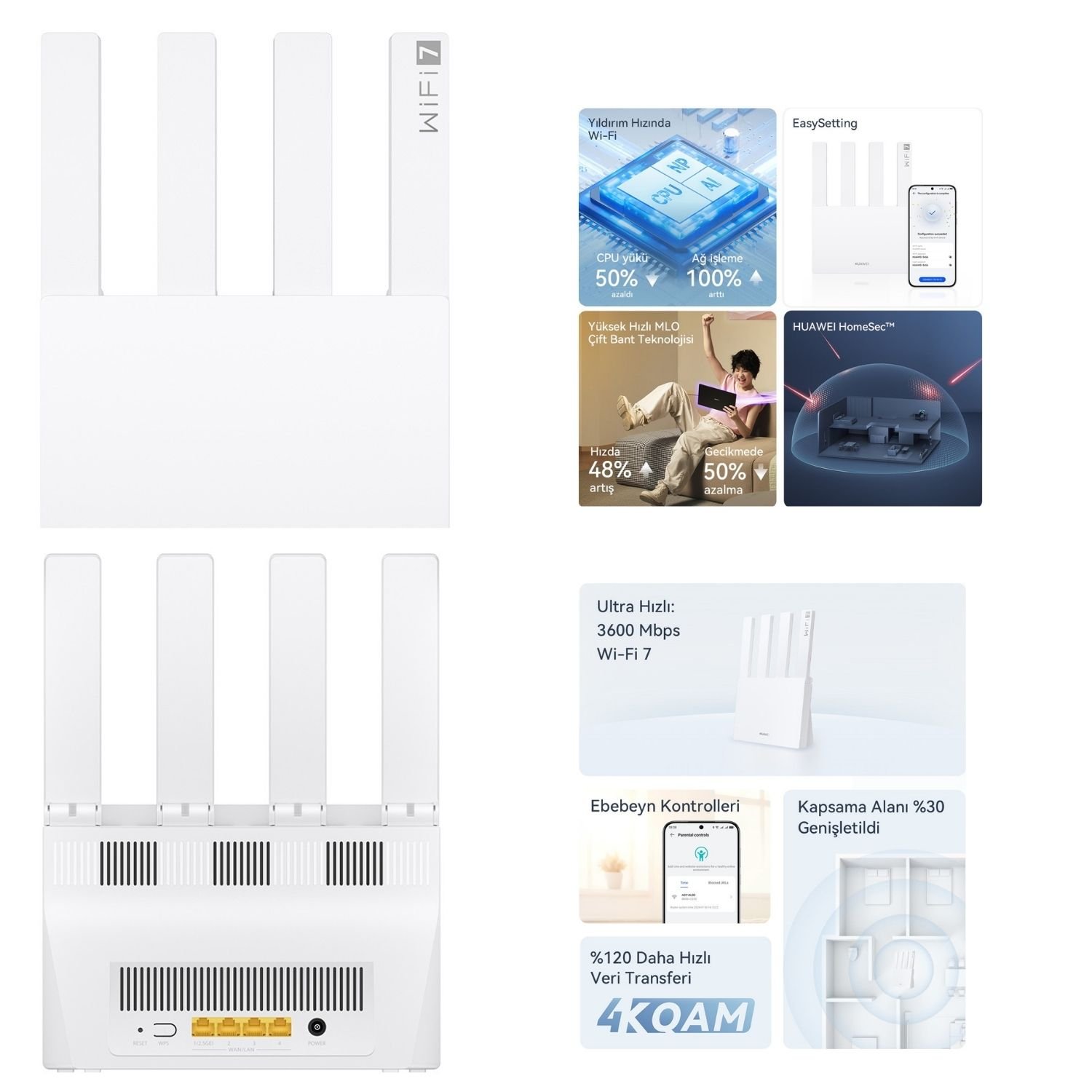 Huawei BE3 Wi-Fi 7  BE3600 Mbps, Fiber 1×2.5 Gbps + 3×1 Gbps Wan/lant HarmonyOS Mesh,HomeSecTM